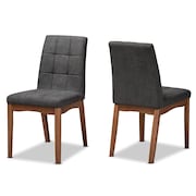 BAXTON STUDIO Tara Mid-Century Transitional Dark Grey Fabric and Walnut Brown Finished Wood 2-PC Dining Chair Set 186-11674-Zoro
